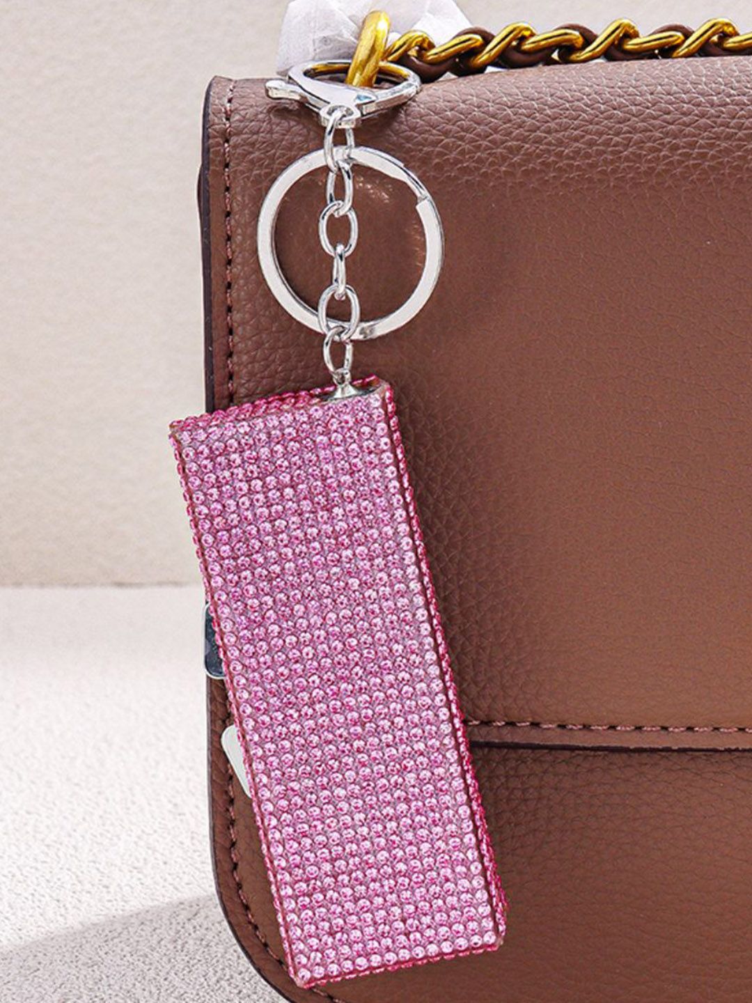 SALTY Pink & Grey Rhinestone Mini Organiser Bagpack Charm