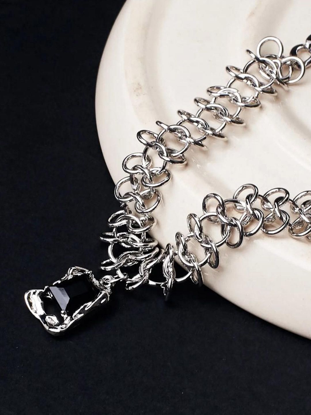 SALTY Stainless Steel Stone-Studded Textured Chain
