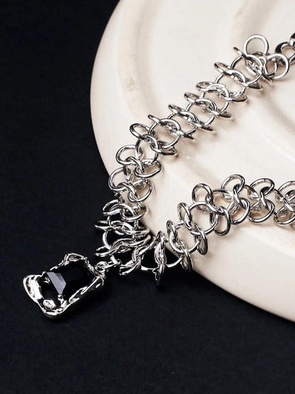 SALTY Stainless Steel Stone-Studded Textured Chain