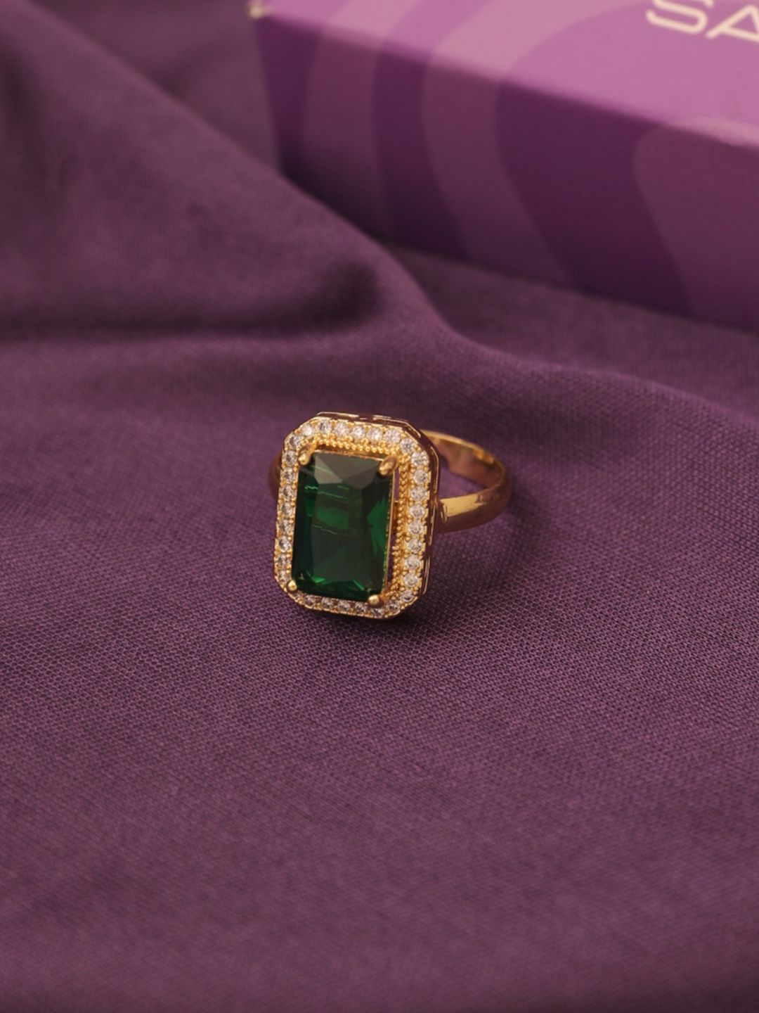 SALTY Gold Plated Stainless Steel Stone Studded Adjustable Finger Ring