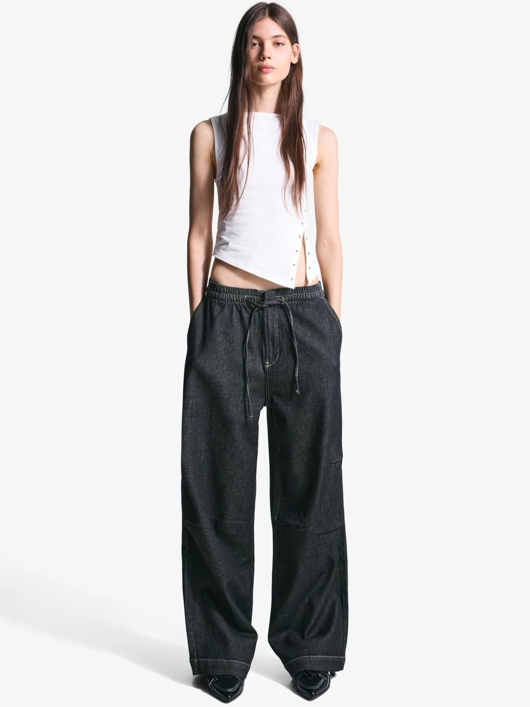 Wide-leg Fleece Jeans