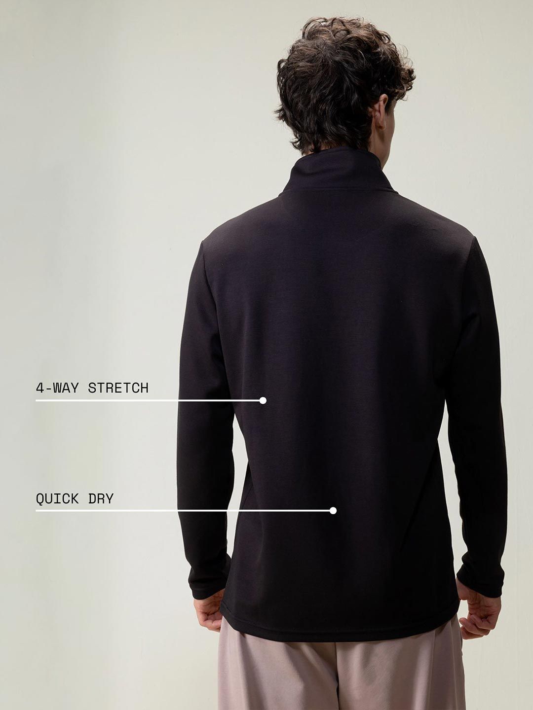 Men Cava Black Modal Quarter Zip Sweatshirt