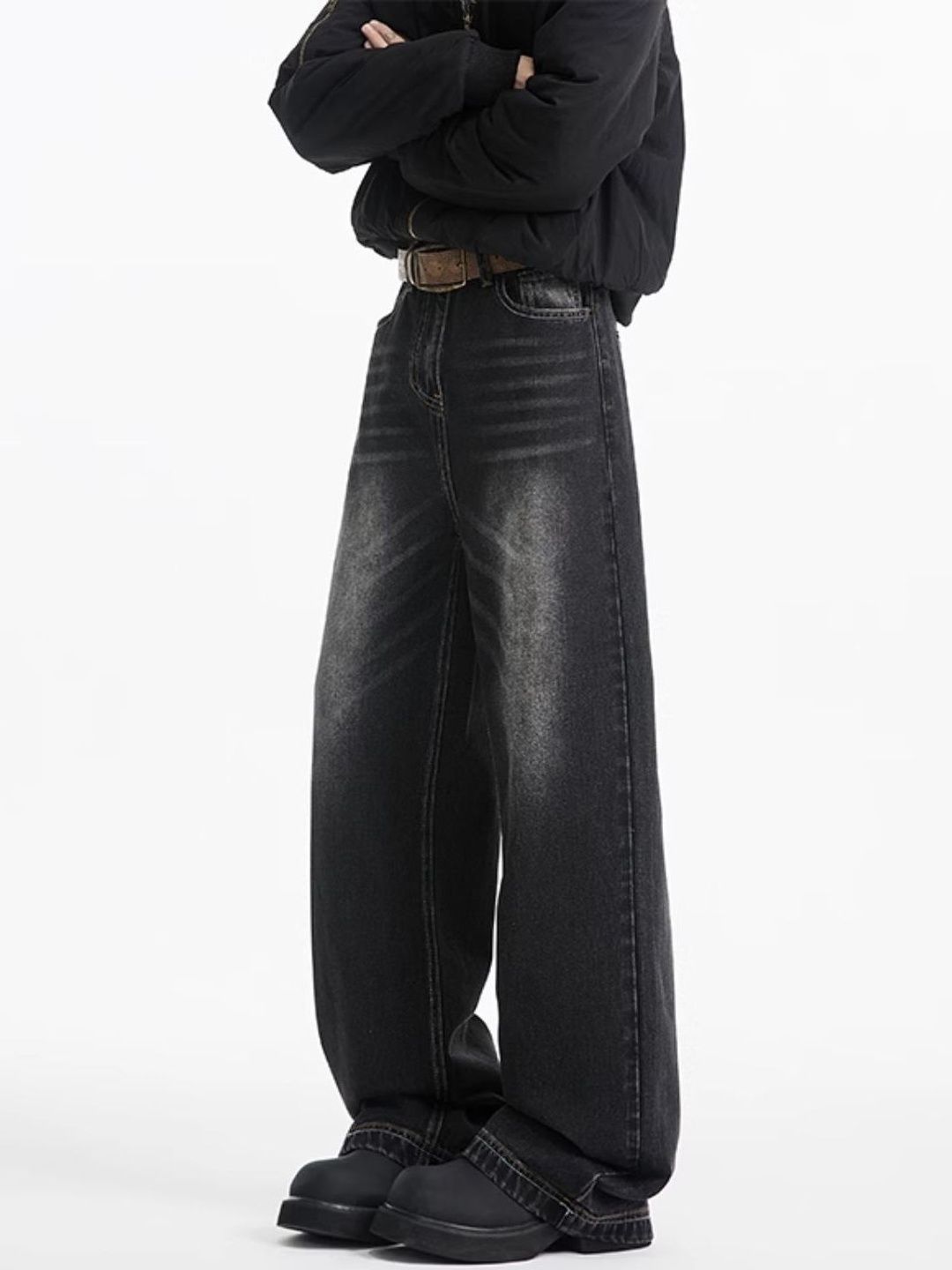 Men Heavy Fade Mid-Rise Wide Leg Jeans