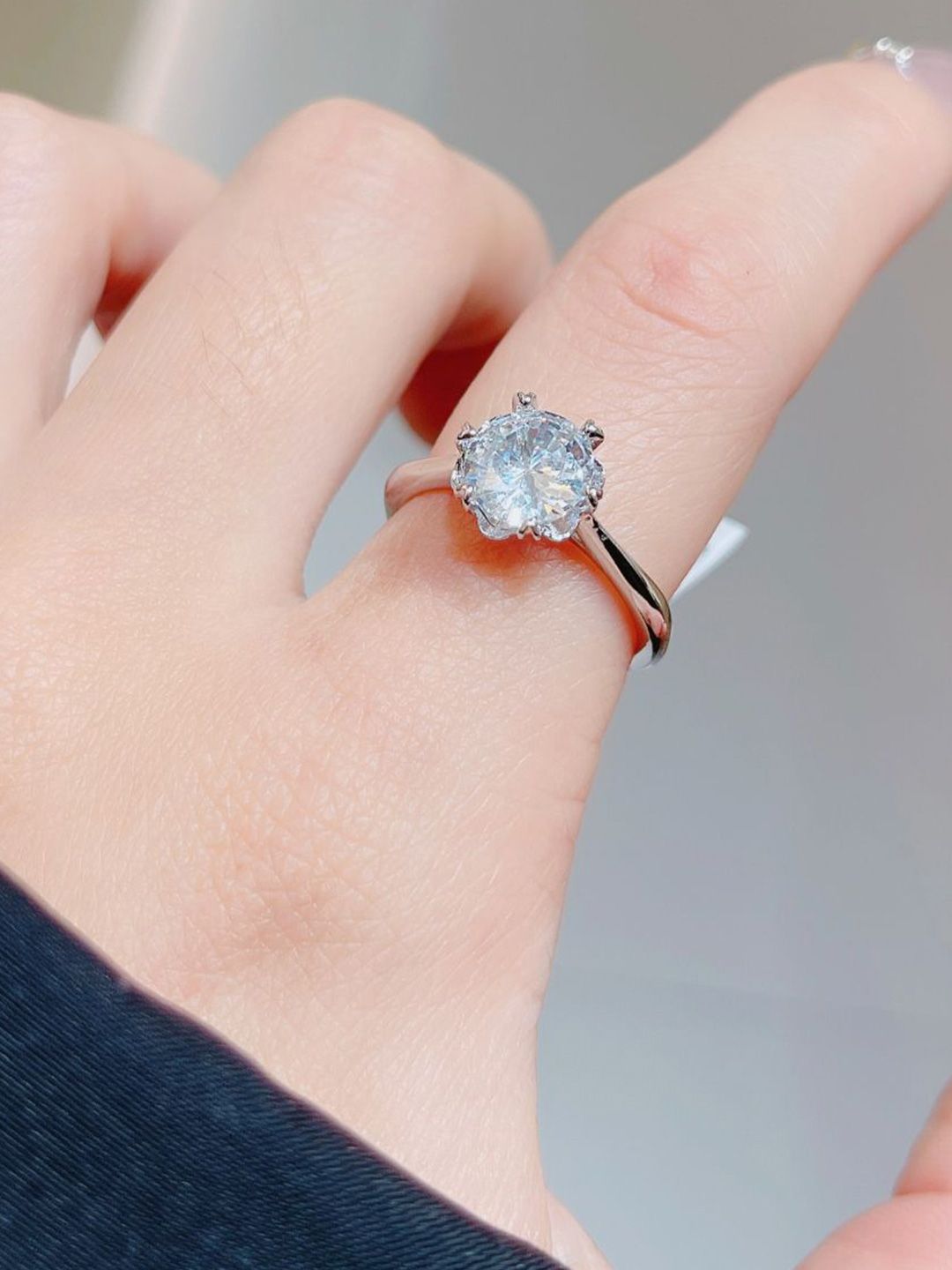 SALTY Silver Tone Solitaire Studded Ring For Women & Girls