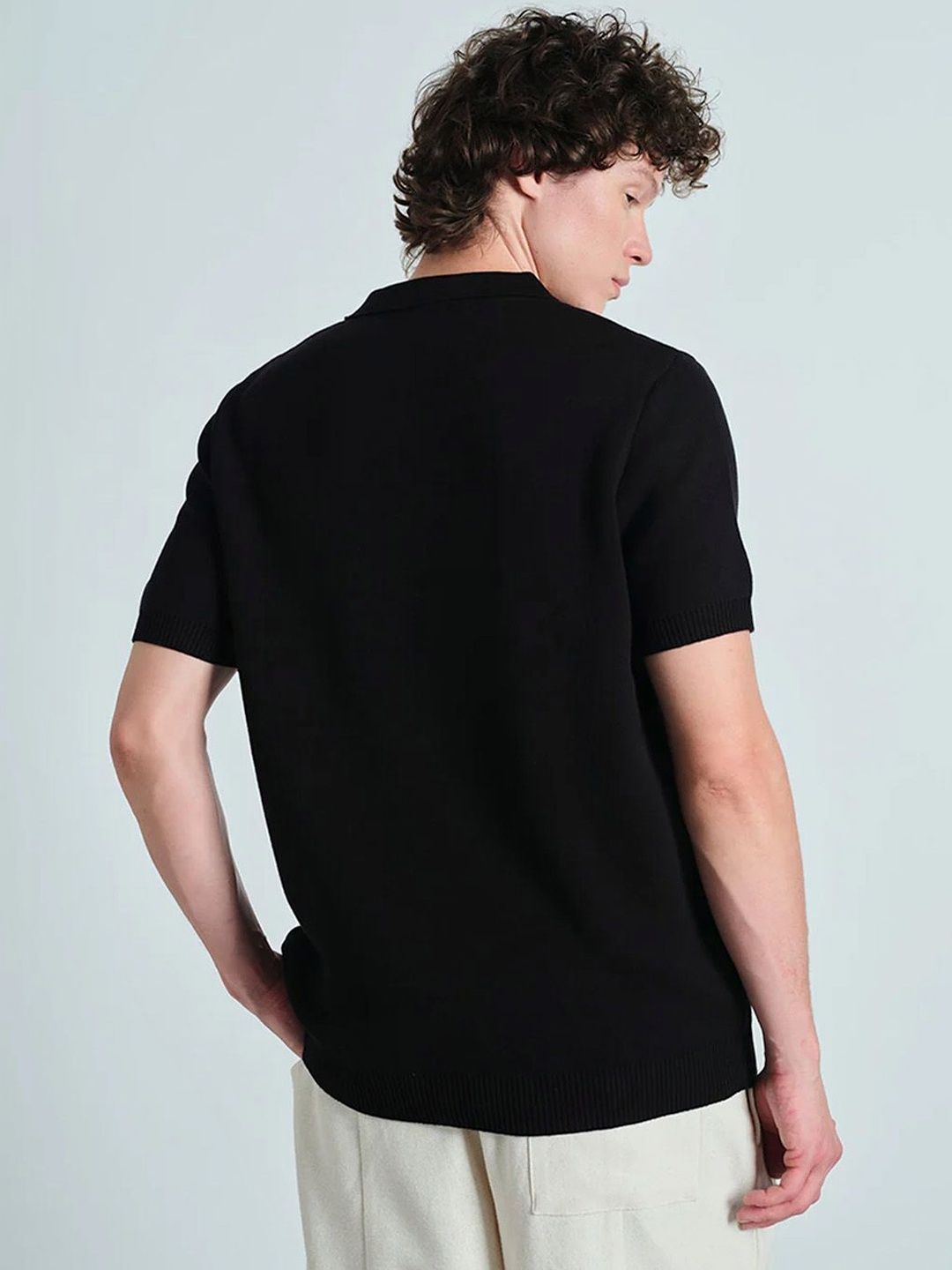Men Varsity Polo Collar Extended Sleeves T-shirt