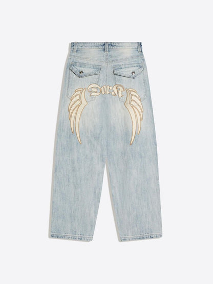 Embroidered super baggy jeans