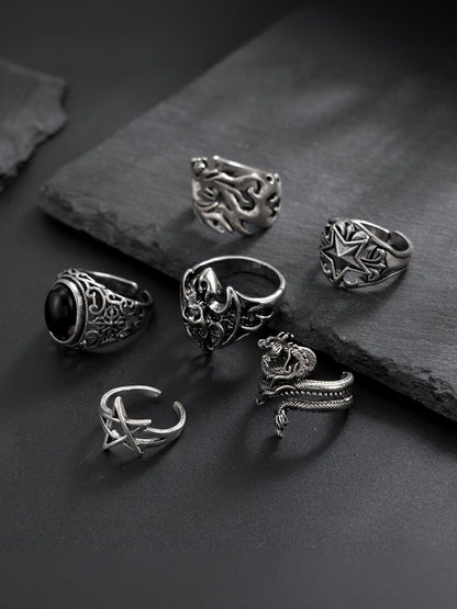 Men Set Of 6 Silver-Plated Finger Ring