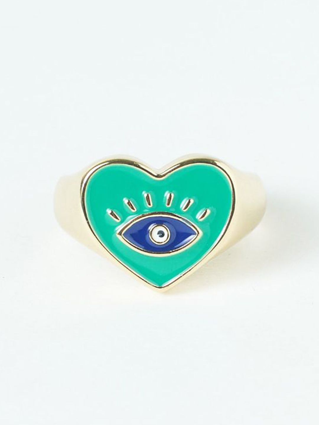 SALTY Rose Gold Plated Stones Studded Evil Eye Pendant & Ring Jewellery Set