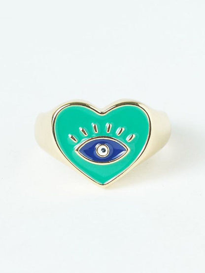 SALTY Rose Gold Plated Stones Studded Evil Eye Pendant & Ring Jewellery Set