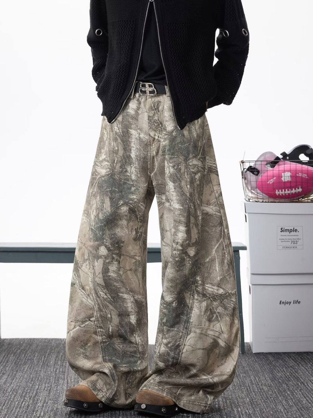Men Wide Leg Mid-Rise Printed Jeans