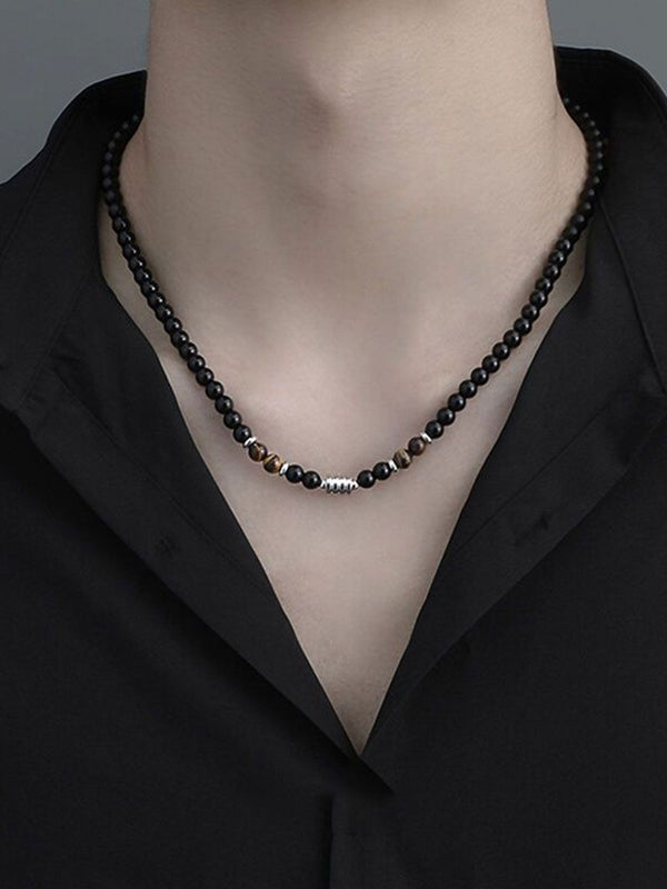 Silver-Plated Artificial Beaded Minimal Necklace