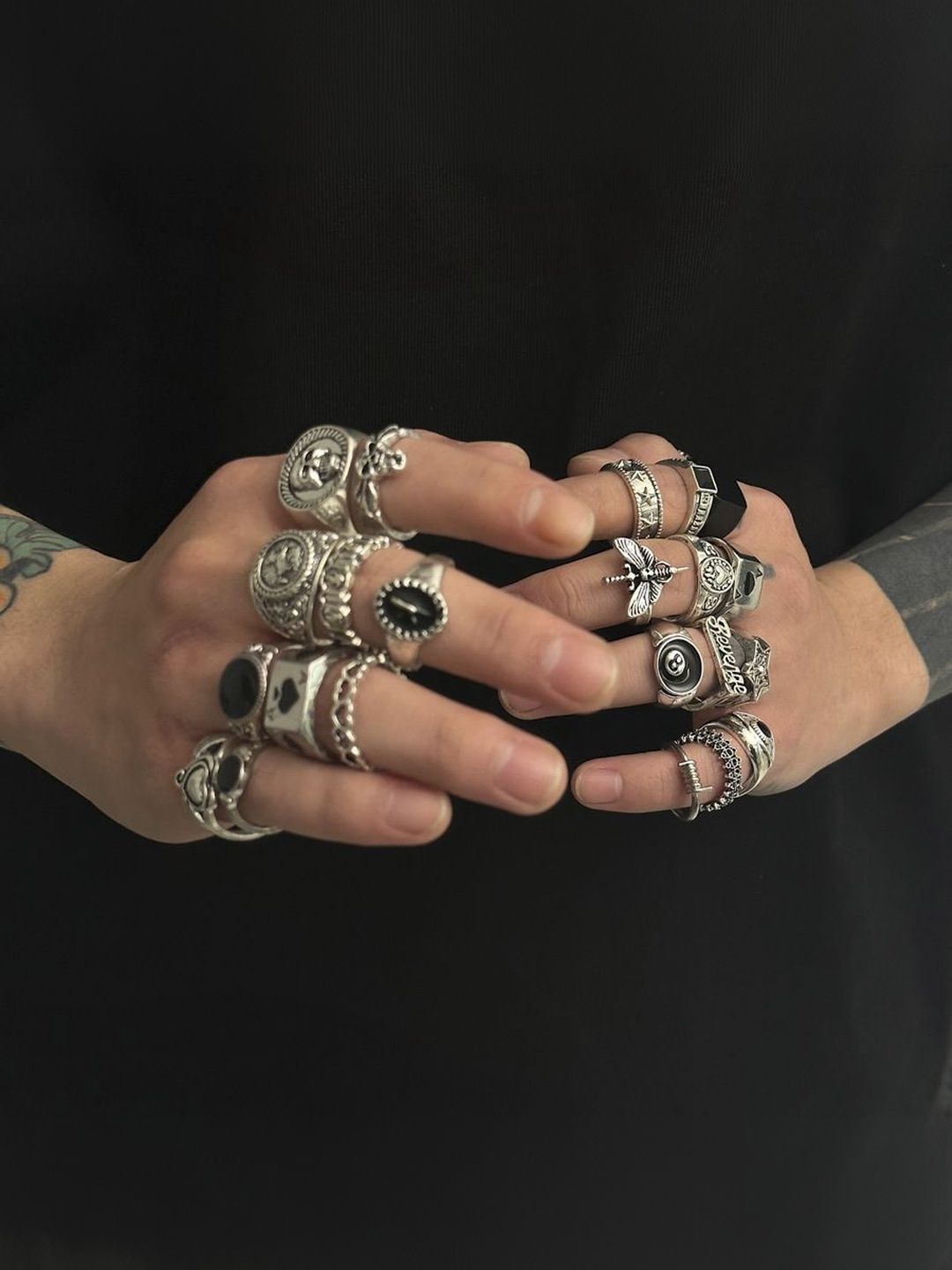Men Set Of 24 Silver-Plated Stone-Studded Finger Ring