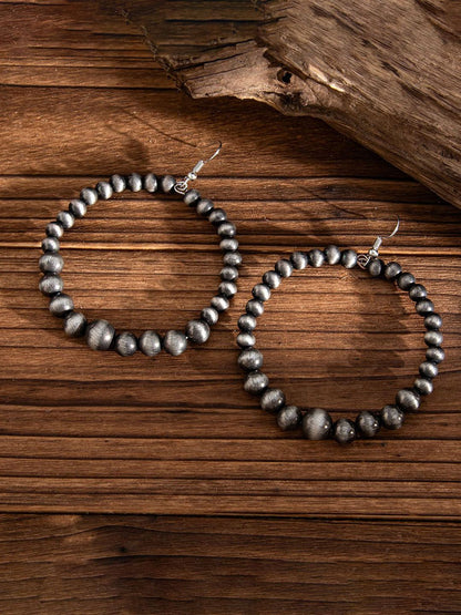 Silver-Plated Beaded Oxidised Circular Shaped Half Hoop Earrings