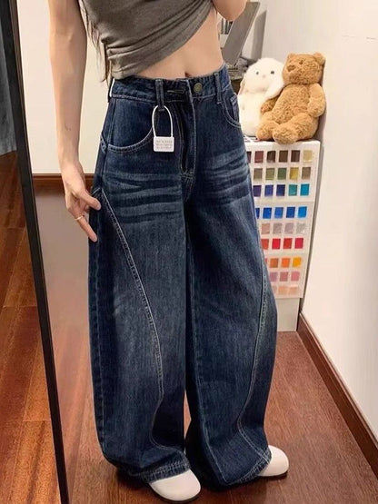 Women Wide Leg Mid-Rise Dark Fade Jeans