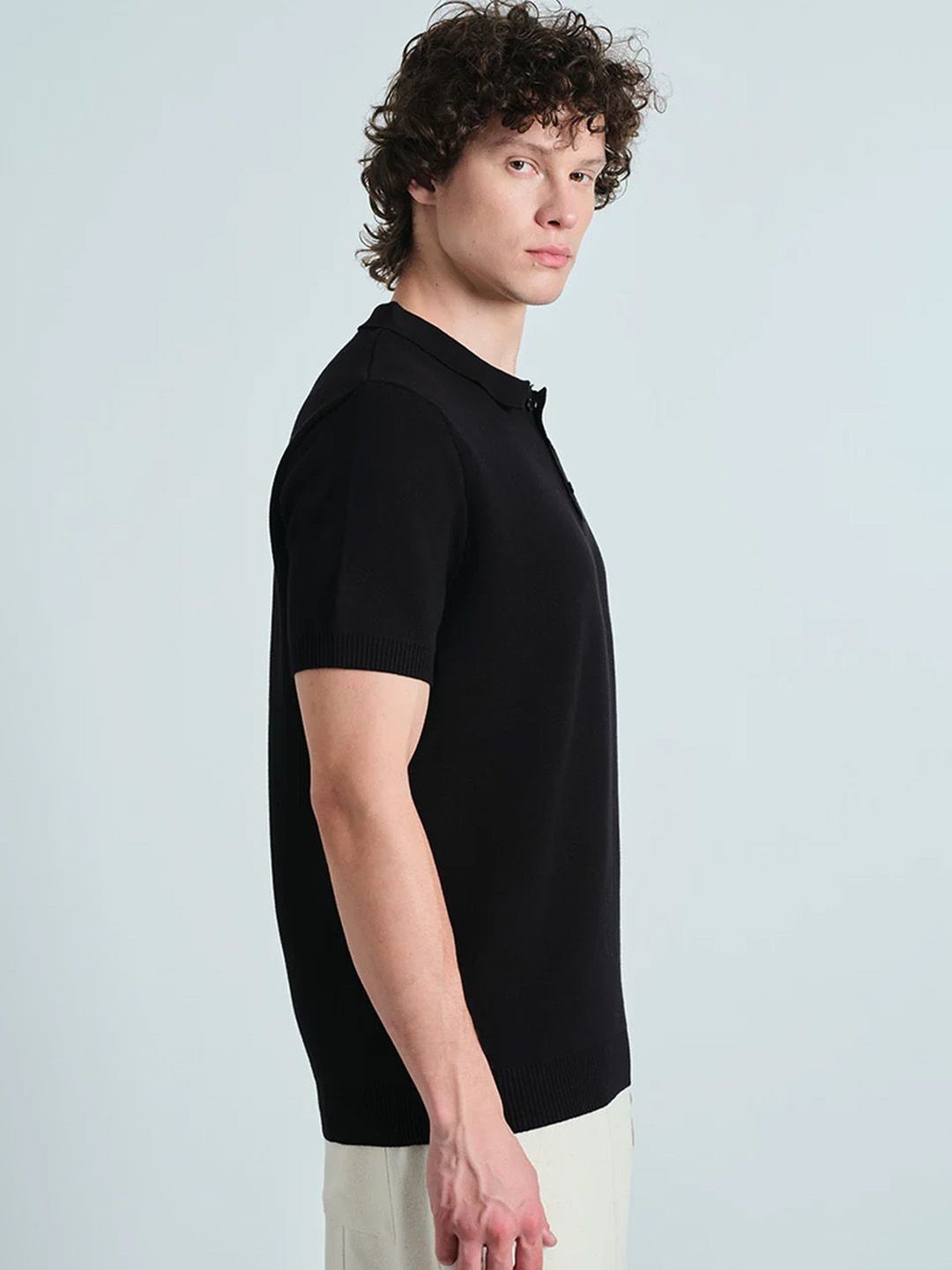 Men Varsity Polo Collar Extended Sleeves T-shirt