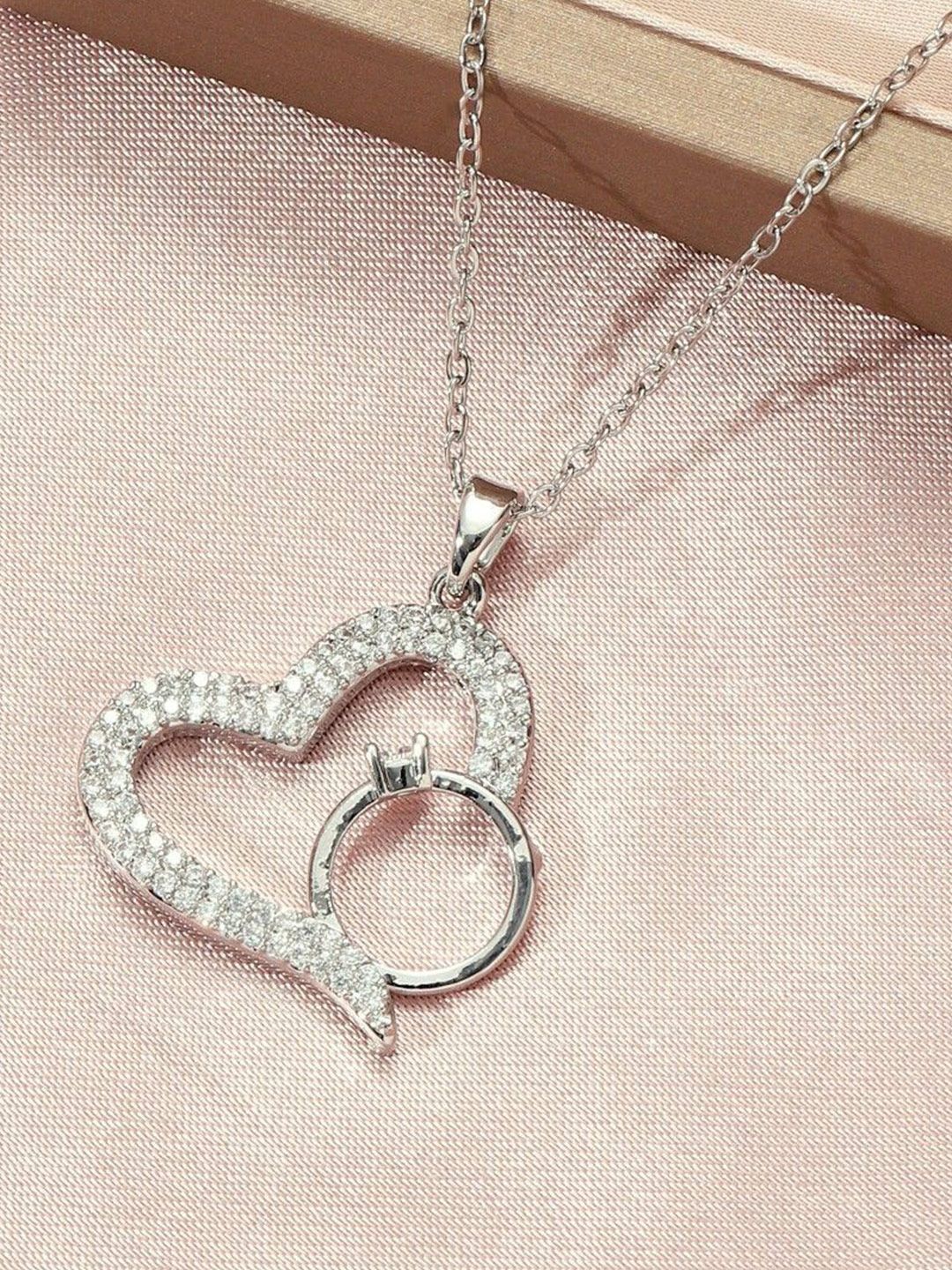 SALTY Graceful Heart with Ring Neck Chain - Silver For Women & Girls