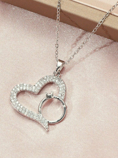 SALTY Graceful Heart with Ring Neck Chain - Silver For Women & Girls