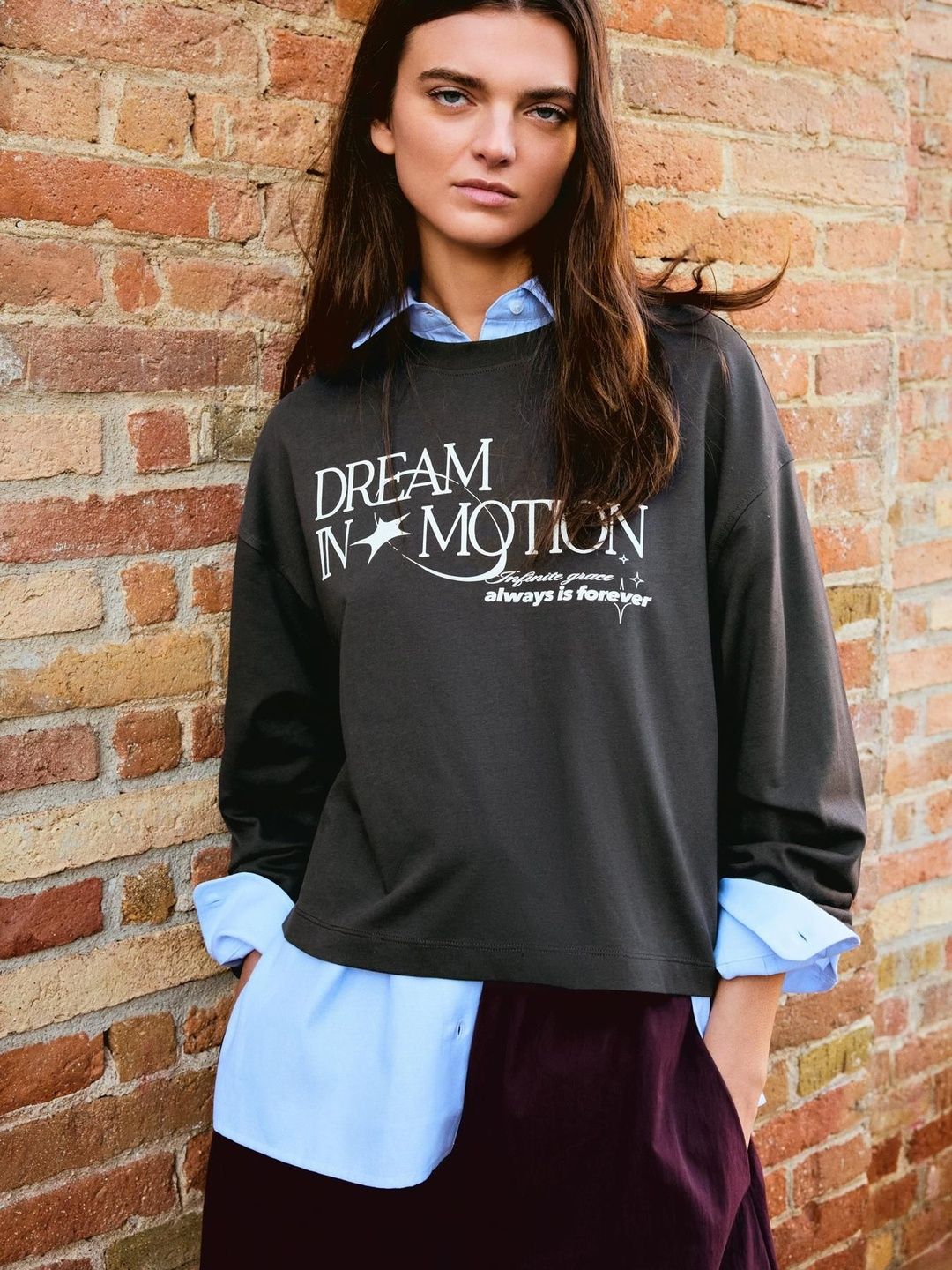 Oversize long-sleeve print T-shirt