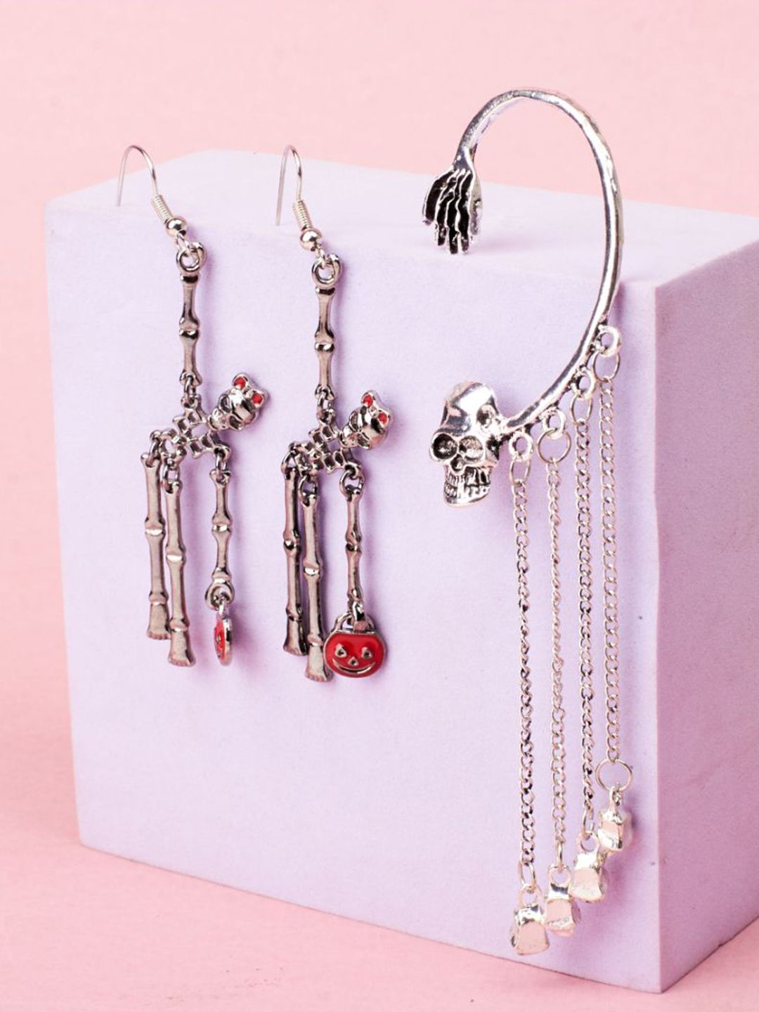 SALTY Women Pack Of 2 Earrings Skull & Pumpkin Accessories Jewellery Set