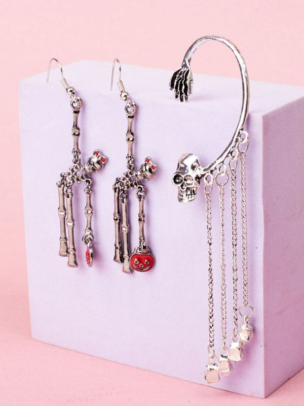 SALTY Women Pack Of 2 Earrings Skull & Pumpkin Accessories Jewellery Set