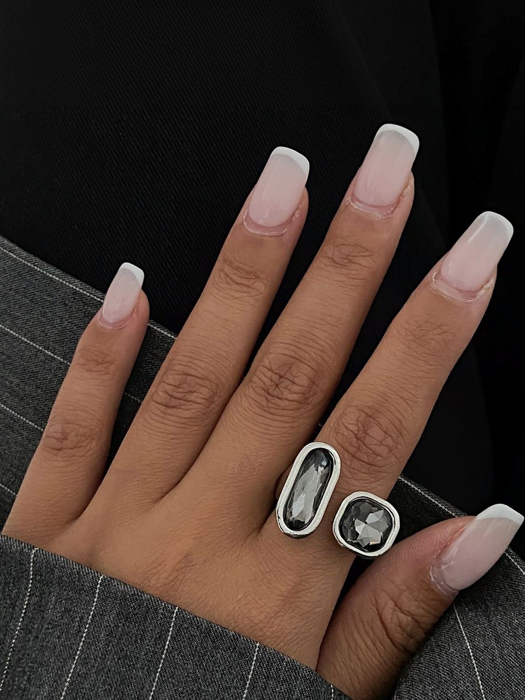 Silver-Plated Stone-Studded Finger Ring