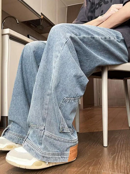 Men Wide Leg Light Fade Mid-Rise Jeans