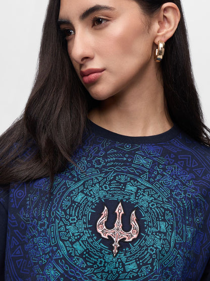 Women Oversized Printed Navy Blue T-Shirts