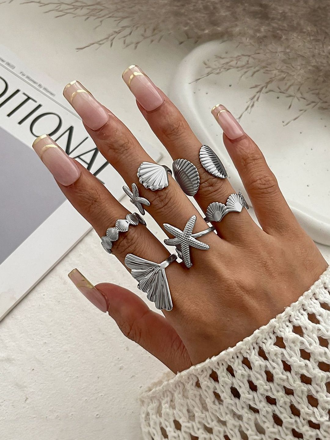 Women Set Of 6 Silver-Plated Finger Rings