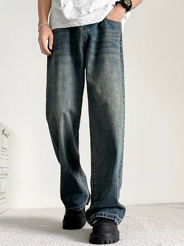 Men Wide Leg Mid-Rise Medium Shade Jeans