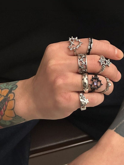 Men Set Of 9 Silver-Plated Finger Ring