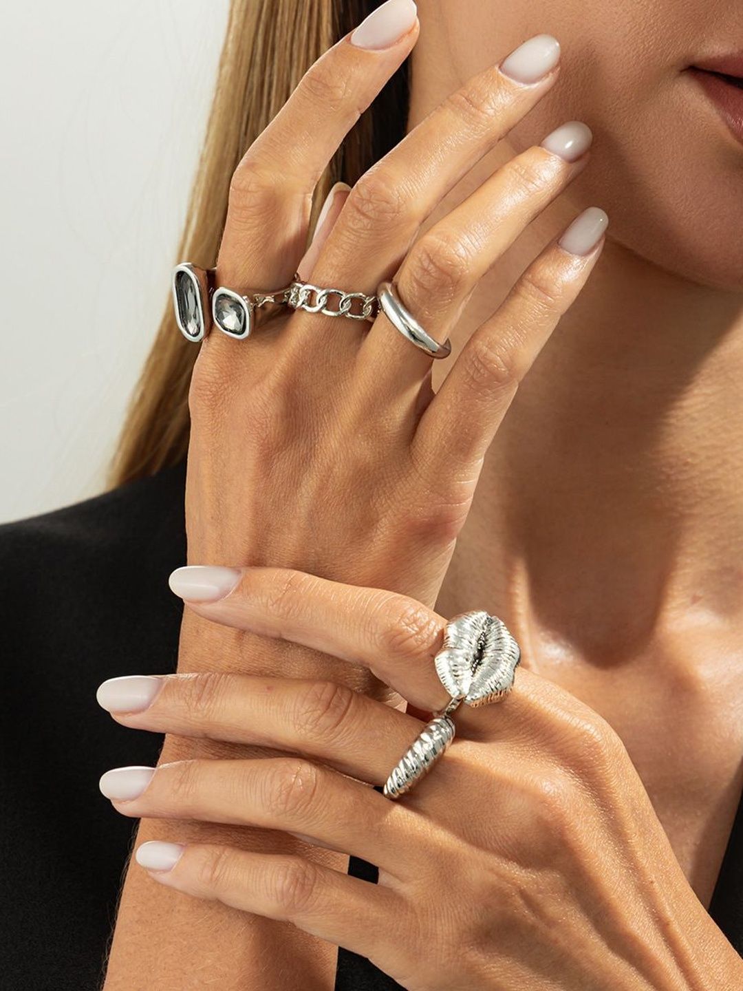 Set of 5 Silver-Plated Finger Ring