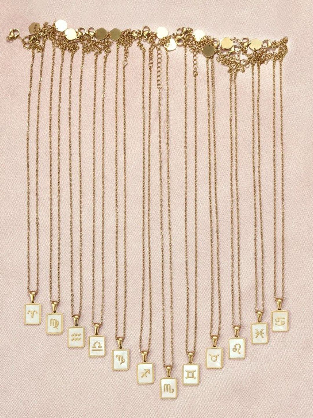 SALTY Gold & White Sign of the Stars Zodiac Pisces Pendant With Chain