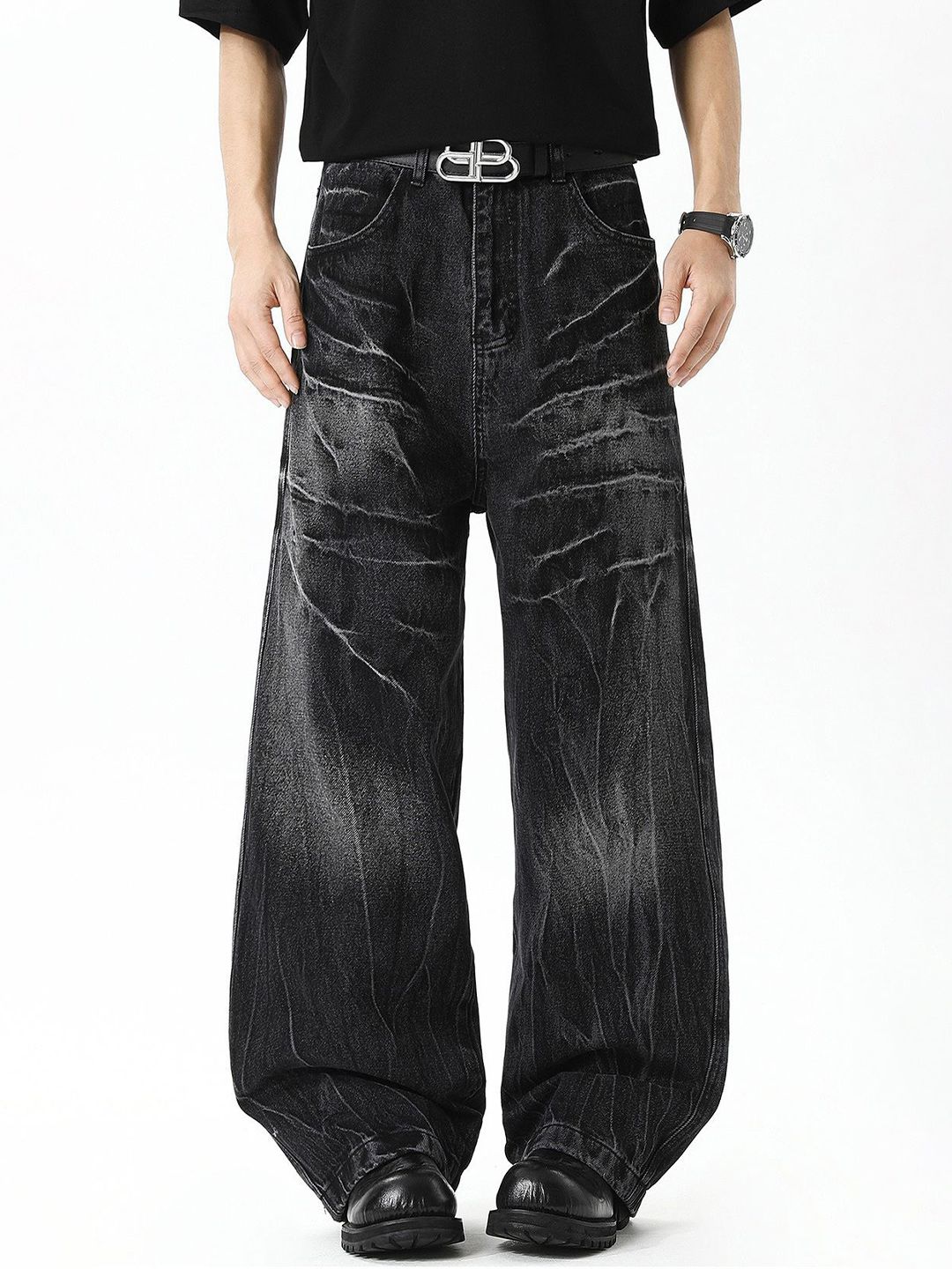 Men Wide Leg Mid-Rise Jeans