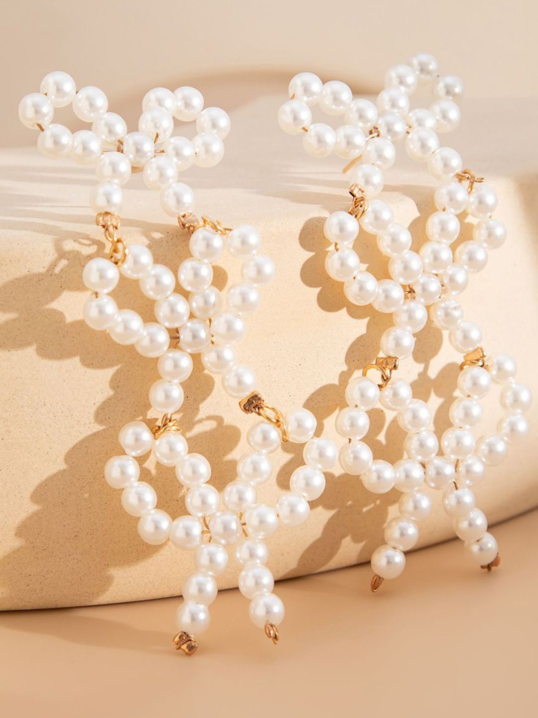 Gold-Plated Artificial Beads Beaded Quirky Drop Earrings