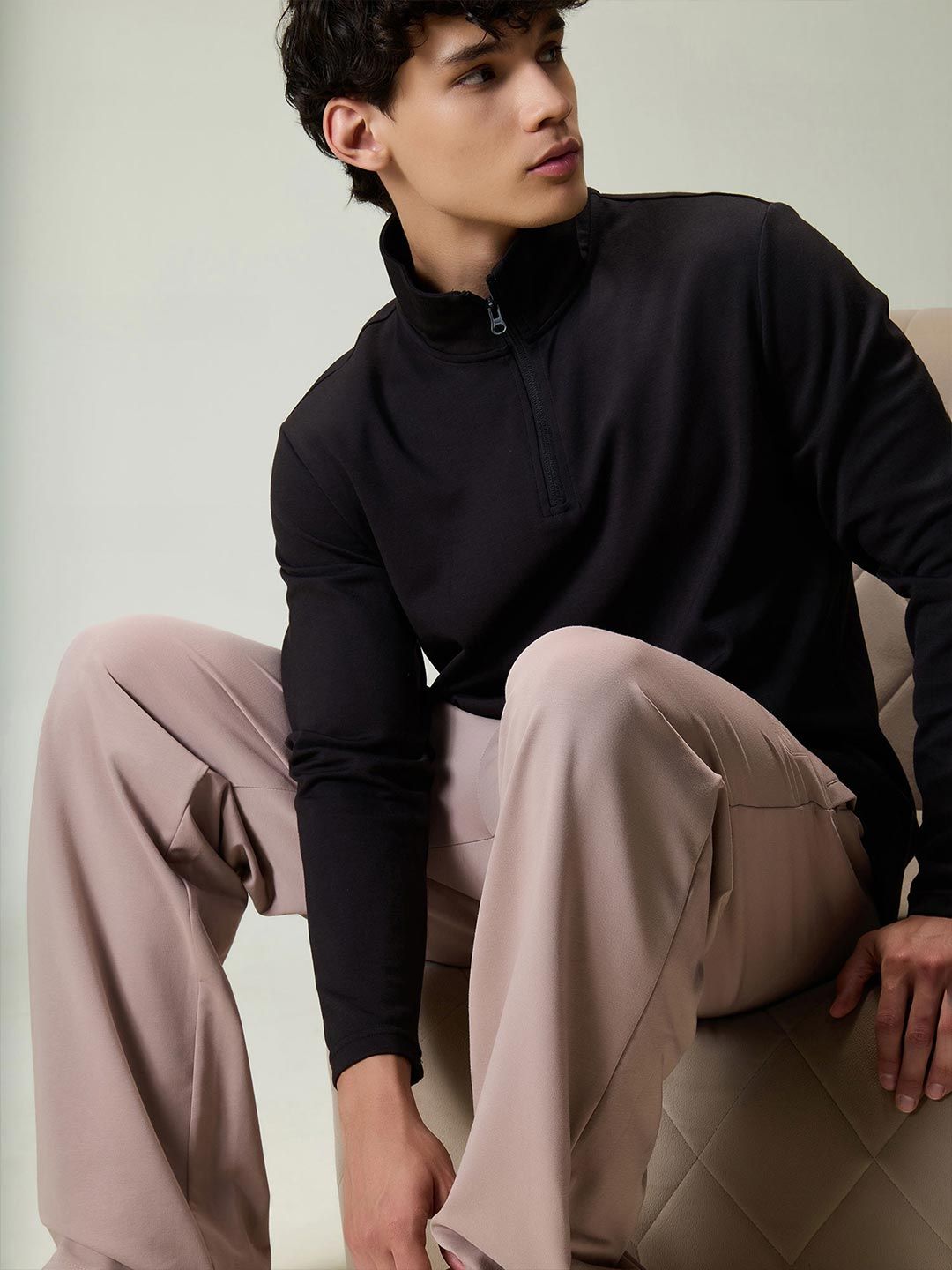 Men Cava Black Modal Quarter Zip Sweatshirt