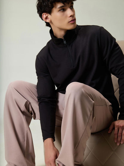 Men Cava Black Modal Quarter Zip Sweatshirt