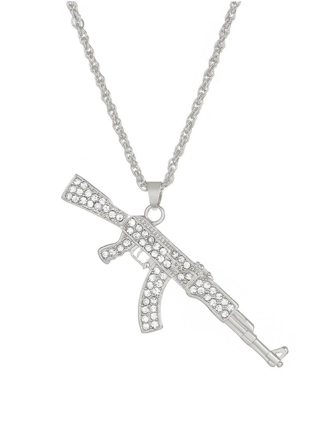 SALTY Stainless Steel Artificial Stones Studded Pendant with Chain