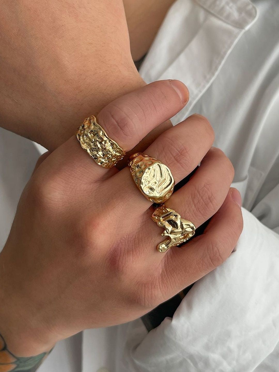 Men Set Of 3 Gold-Plated Finger Ring