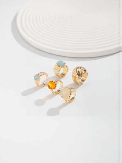 Set Of 5 Gold-Plated Stone Studded Finger Ring