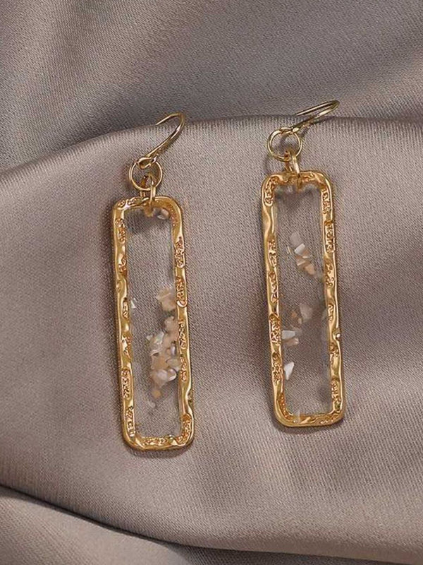 SALTY Pack of 2 Women Resin Long Bar Acrylic Dainty Gold Bling Drop Earrings