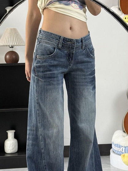 Women Wide Leg Low-Rise Cotton Light Fade Jeans