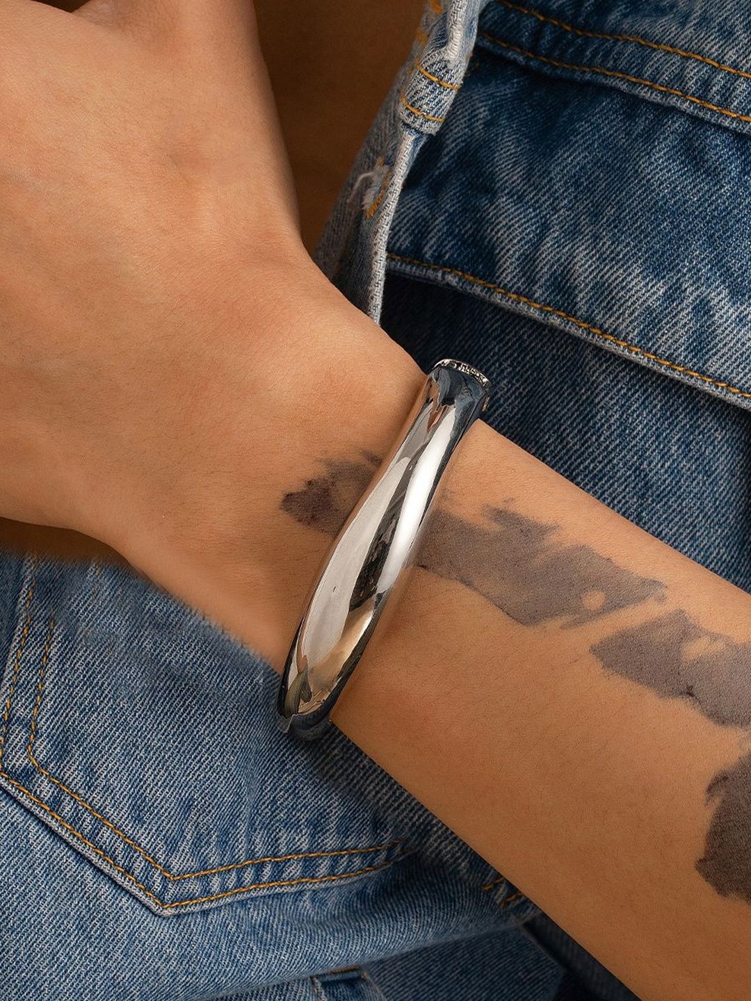 Men Handcrafted Silver-Plated Cuff Bracelet