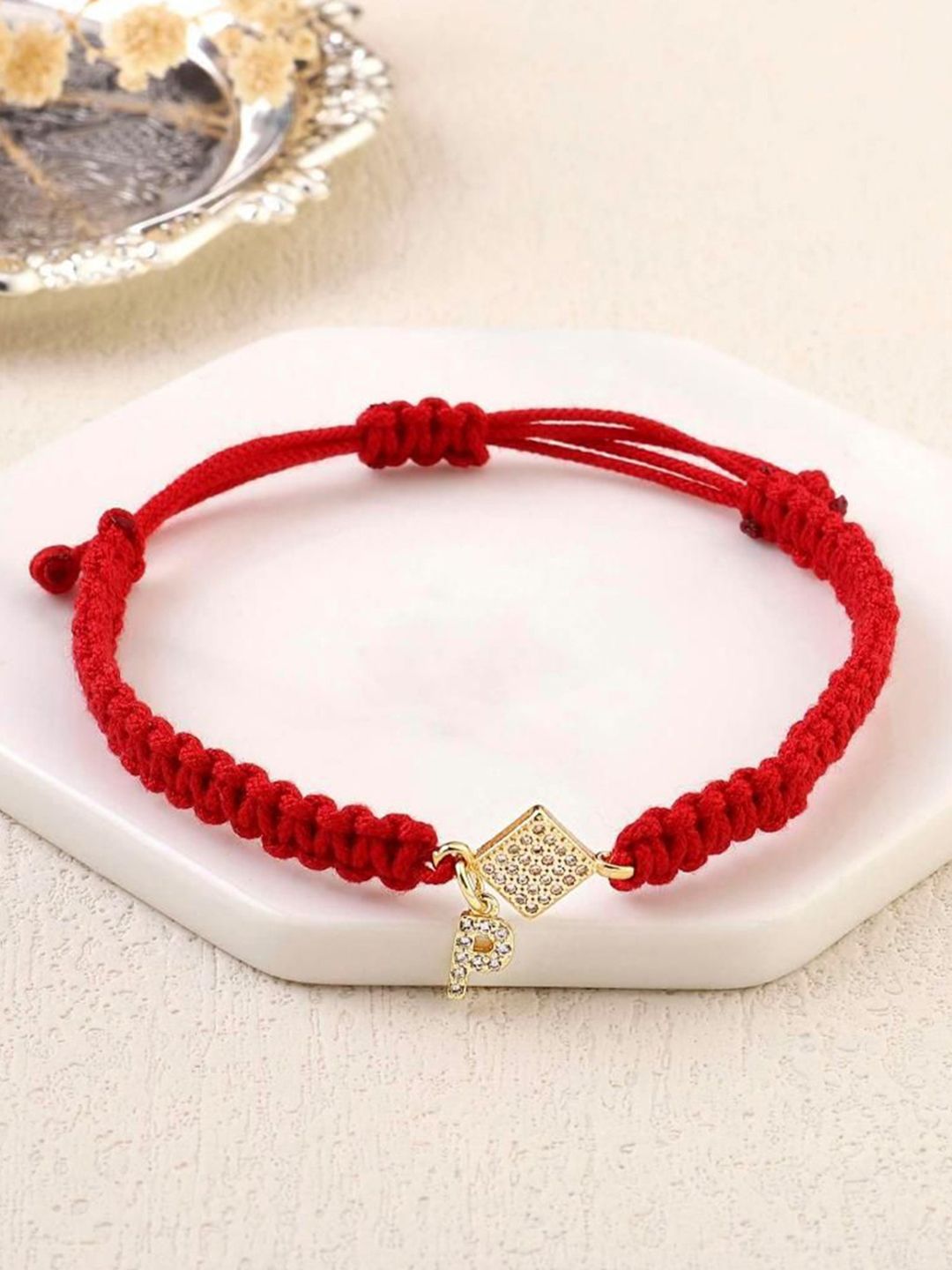 SALTY Women Stainless Steel Stone Studded Alphabet P Wraparound Thread Bracelet