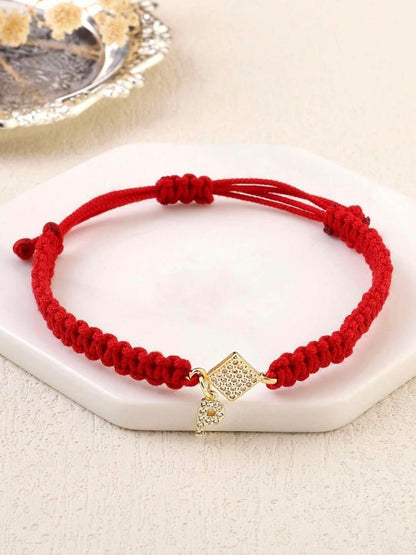 SALTY Women Stainless Steel Stone Studded Alphabet P Wraparound Thread Bracelet