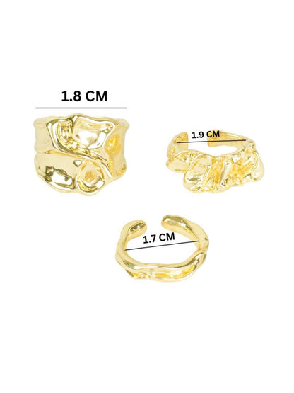 SALTY Set Of 3 Women & Girls Elegance Gold Chunky Design Adjustable Finger Rings