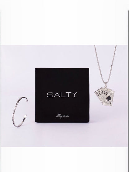 SALTY Pip Cards Chain & Tarazwa Silver Cuff Combo Jewellery Set