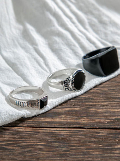 Set Of 3 Silver-Plated  Adjustable Finger Ring
