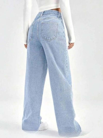 Women Classic Wide Leg High-Rise Light Fade Stretchable Jeans