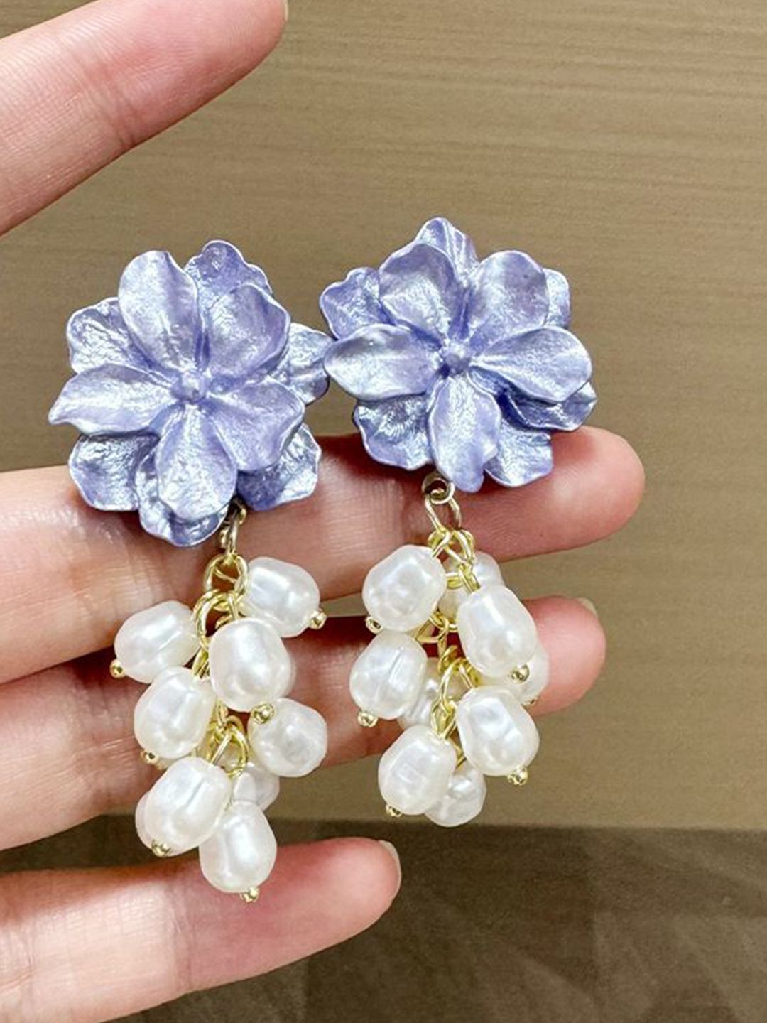 Floral Shaped Pearls Studded Chunky Drop Earrings
