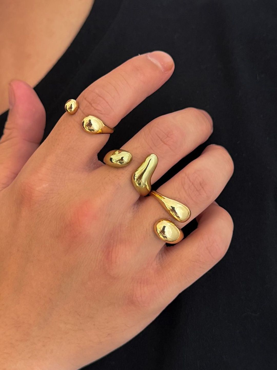 Set Of 3 Men Alloy Gold-Plated Finger Ring